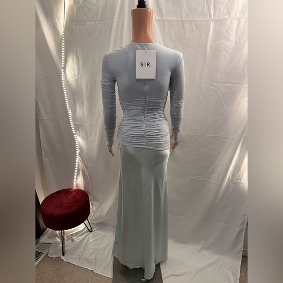 NWT SIR. Alessia Draped Gown in Ice Blue new FWRD long sleeve silk ruched maxi - Picture 6 of 11
